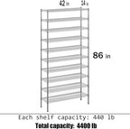 14" Deep x 42" Wide x 86" Height Wire Shelving Kit | 10-Tier | NSF Commercial Storage Rack Unit