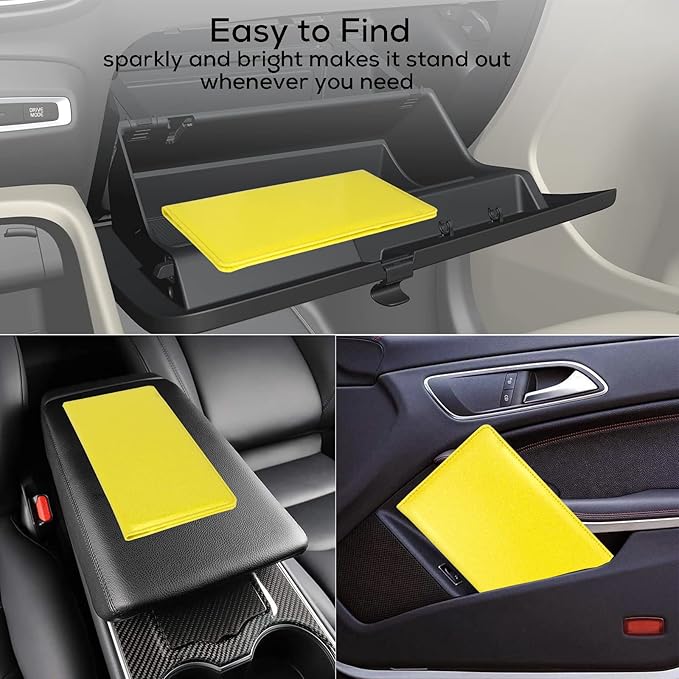 Car Registration and Insurance Holder, Leather Magnetic Shut Vehicle Glove Box Organizer for Document, Card, Driver License, Glitter Yellow