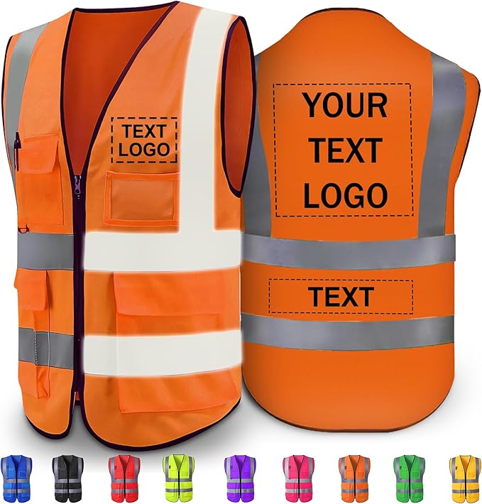 Custom Reflective Safety Vest with Pocket High Visibility Class 2 for Men Customized Logo Text for Construction Workwear