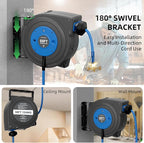 50 FT Retractable Extension Cord Reel, Heavy Duty 12AWG/3C SJTOW Power Cord, Lighted Triple Tap, 15A Circuit Breaker, Wall/Ceiling Mount Electric Cord Reel for Garage & Workshop, ETL Listed, Blue