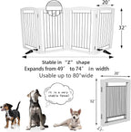 Dog Fence Indoor - 4-Panel Freestanding Dog Gate for Doorways, Hallways, House or Stairs -80x32-Inch Retractable Foldable Expandable Wood Pet by SFJC (White)