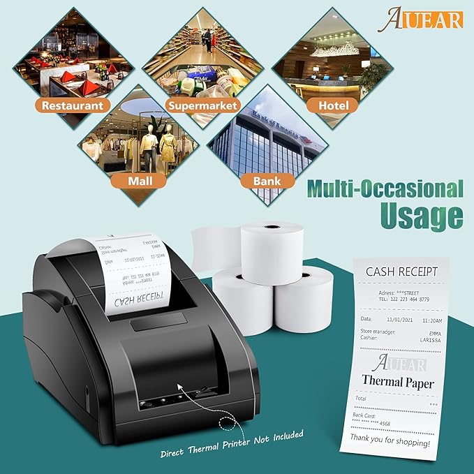 AUEAR, Thermal Cash Register POS Paper Rolls, 2 1/4" x 230' - BPA Free (100 Pack)