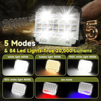 200W LED Solar Work Light, Sinear 20000LM Magnetic Portable Light, 20000mAh Rechargeable with 5 Modes, IP66 Waterproof for Outdoor Camping, Car Repair, Building, Workshop, Garage, Emergency