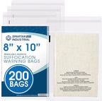 Spartan Industrial - 8” X 10” (200 Count) Self Seal Clear Poly Bags with Suffocation Warning for Packaging, T Shirts - Resealable Glue