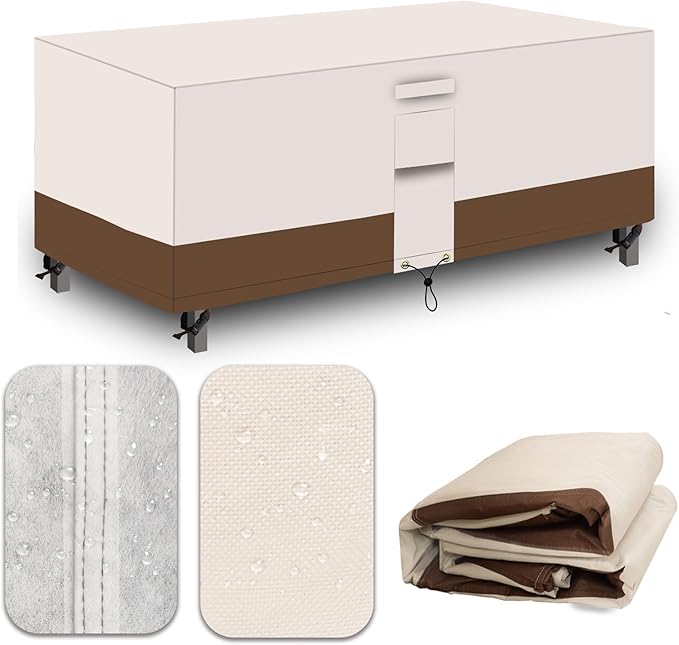Heavy Duty Patio Furniture Covers Waterproof, 600D Outdoor Furniture Cover Waterproof for Sectional Sofa Couch, Outdoor Dining Table and Chair Set Covers 96''L x 64''W x 32''H, Beige Brown