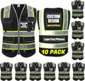 BeautyWill Custom Logo 10/20 Pack Safety Vest Class2 High Visibility Vest with Pockets Breathable Construction Vest Bulk