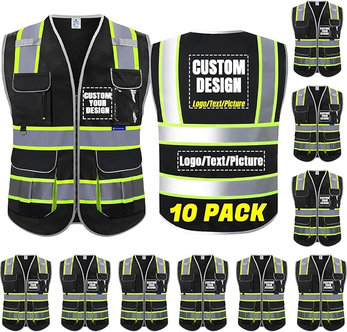BeautyWill Custom Logo 10/20 Pack Safety Vest Class2 High Visibility Vest with Pockets Breathable Construction Vest Bulk