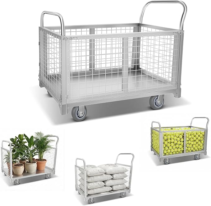 Industrial Cage Cart 2200lbs - 40" x 24" Flatbed Hand Truck with Mesh Basket, Heavy Duty U-Boat Style Dolly for Narrow Aisles, Retail Stores, and Office Moving