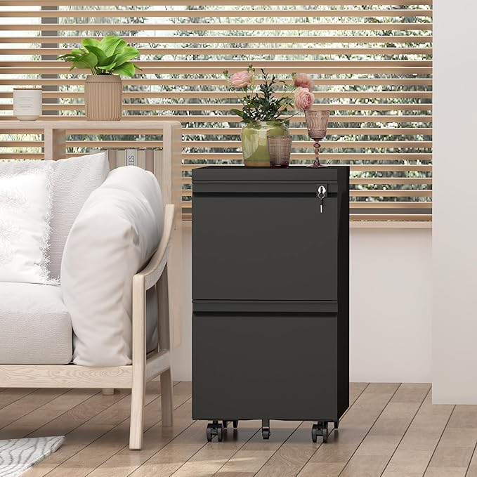 2 Drawer File Cabinet with Lock,29" H Small Filing Cabinet for Under Desk,Metal Filing cabinets for Home Office Organizer Letters/Legal/A4(Assembly Required,Black)