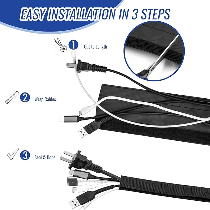 1.5" - 6.6FT Chew Proof Cord Protector from Pets, Black Heavy Duty Dog & Cat Cable Sleeve Cover - Flexible Split Sleeve for Home, Office, Automotive Wires