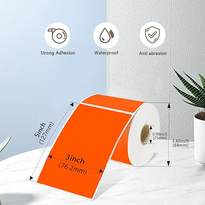 3x5 Inch Thermal Label Stickers,300Pcs Waterproof Rectangle Labels for Storage Bins,Moving Boxes,Address & Inventory Organization,Small Business Labeling,Fluorescent Orange