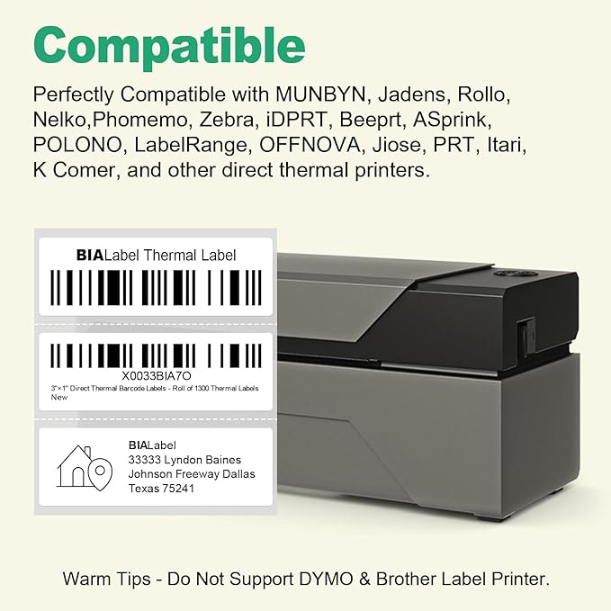 12 Rolls 3" X 1" Address Labels, 1300/Roll - Direct Thermal Labels Compatible with Zebra & Rollo Printers, BIAlabel