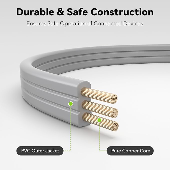 BN-LINK 3 ft Appliance Extension Cord 15-Amp Heavy Duty Power Cord, 14/3 SPT-3, 3 Prong Grounded Flat Plug, for Indoor Air Conditioner, Refrigerator and All Major Appliances