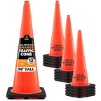 Xpose Safety 36 Inch Orange Traffic Cones, 12-Pack - Multipurpose PVC Plastic Safety Cone for Parking, Soccer, Caution, Kids and Construction - DOT Approved