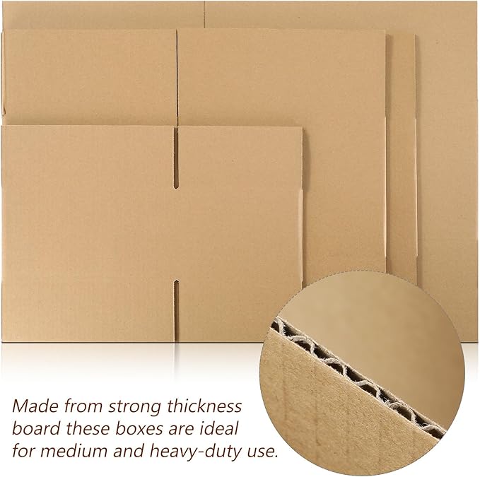 Outus 32 Pack 4 Sizes Shipping Boxes Mailers Corrugated Cardboard Box Kraft Mailing Boxes Small Packing Box with Packaging Tape for Shipping Packing Mailing (Kraft Color,Large)