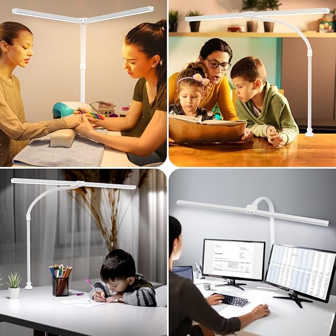 Double Head LED Desk Lamp with Remote Control for Home Office 24W Brightest Computer Desk Light for Workbench Drafting Architect Study Reading with Anti-Glare Cover