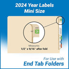 2024 Small Year Labels, Doctor Stuff 2024 Chart Stickers, Light Green Color Coded, Tab Products Style, USA Made Year Stickers for End Tab File Folders, 500/Roll, 1 Roll, 1/2" x 1-1/8"