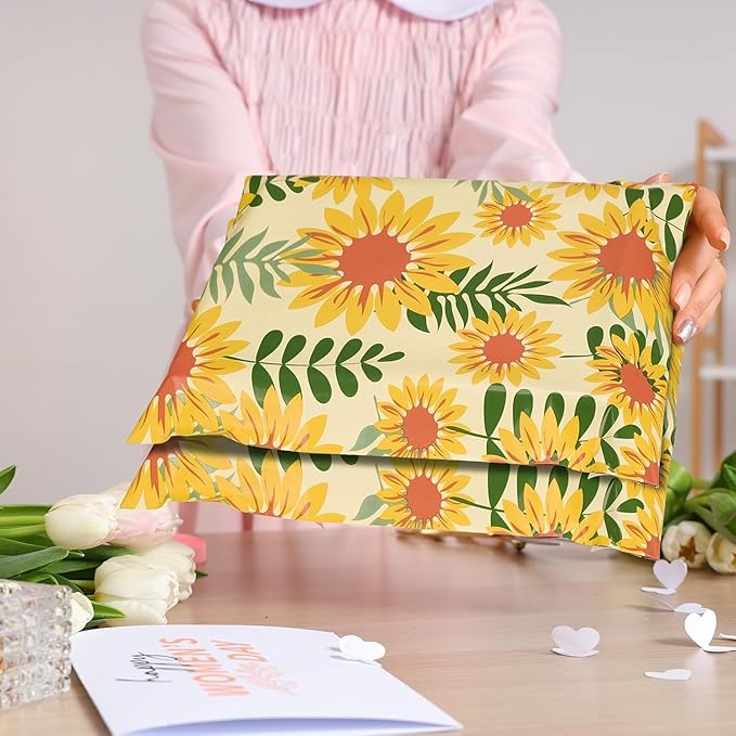 Metronic Poly Mailers 10x13 Inch 1200Pcs, Shipping Bags for Clothes,Self Adhesive Shipping Envelopes for Small Business,Waterproof Mailers Poly Bags for Shipping,Packaging Mailing Bags Sunflower