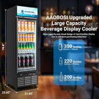 AAOBOSI Commercial Merchandiser Refrigerator,12.29 Cu.Ft Glass Door Display Refrigerator,Upright Beverage Cooler Fridge with Soft LED Light, Customizable Lightbox,Universal Casters, Adjustable Shelves