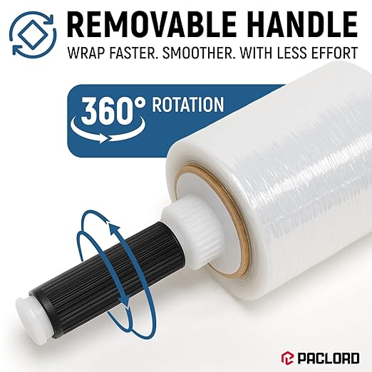 5" x 1000’ Industrial Strength Stretch Wrap, Ready to Use Pack of 4 Mini Rolls with one Handle, Clear Plastic Film, 80 Gauge Thick, 500% Elongation – Heavy-Duty Shrink Wrap for Moving, Packing