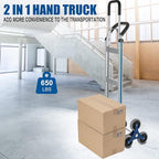 2 in 1 Aluminum Hand Truck 650 lb Capacity, Heavy Duty Stair Climbing Cart with 6 Wheels, Convertible Hand Truck and Dolly with Loop Handle