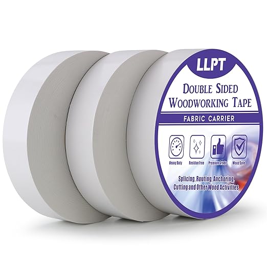 LLPT Double Sided Woodworking Tape 1.5" x 150Ft Each 3 Pack Double Face Turner Woodworker Adhesive Tape Removable Residue Free for Wood Template (WT15150W3)