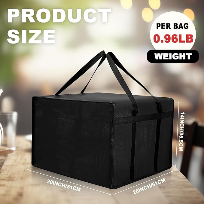 Maxcheck 4 Pcs Insulated Pizza Delivery Bag 20 x 20 x 14 Inch Pizza Warmer Bag Carrier Reusable Insulated Cooler Boxes Winter Food Delivery Carrier for Personal and Professional Use (Black)