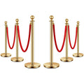 VIVOHOME Stainless Steel Stanchion Post Queue 6PCS Pole w/ 4 Red Velvet Ropes, Crowd Control Barriers w/Fillable Base for High-end Venues, Museums, Party Supplies (6 Pieces, Golden)