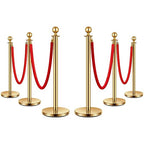 VIVOHOME Stainless Steel Stanchion Post Queue 6PCS Pole w/ 4 Red Velvet Ropes, Crowd Control Barriers w/Fillable Base for High-end Venues, Museums, Party Supplies (6 Pieces, Golden)