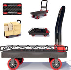 2IN1 Heavy Duty Platform Trucks Flatbed Carts, Push Cart Dolly 1760lbs Capacity Hand Trucks w/Detachable Solid Steel Wire Fence, 36×24 Collapsible Cage Cart Dolly, 5-Inch Silent TPR Wheels
