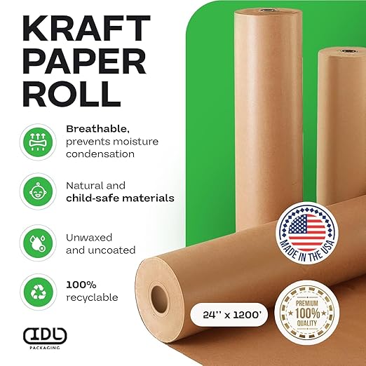 IDL Packaging Large Brown Kraft Paper Roll 24" x 1200 feet (14400 inches) Natural Kraft Wrapping Paper for Packing - Perfect Kraft Paper for Void Filling - Kraft Paper for Kids Art Projects