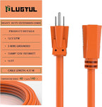 PLUGTUL 12/3 Outdoor Extension Cord 15 FT Waterproof, Heavy Duty 12 Gauge SJTW Extension Cord, 15A 1875W, ETL Listed, Great for Garden and Home, Orange