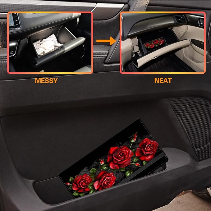 Car Registration and Insurance Holder,Leather Vehicle Glove Box Organizer Wallet for Document,Perfect for any Car,Truck,Motorcycle,Driver License,Trailer or Boat,Men & Women,Red Roses Flowers