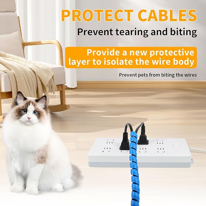 Spiral Cable Wrap, 16.4ft, 33ft Wire Protection Sleeve Cover Cable Organizer Pipe Flexible Spiral Wrap Winding Tube Prevent Cat from Chewing Cables (Blue, 10mm (3/8")-16.4ft)