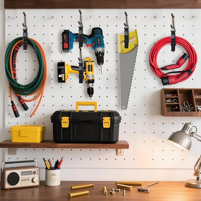 17 Inch Extension Cord Holder Organizer with Triangle Clips for Garage Organization and Storage, Adjustable Heavy Duty Storage Straps for Men Workshop (9)