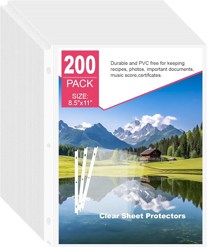 200-Pack Heavy Duty 8.5"x11" Sheet Protectors - Top-Loading Acid-Free & Waterproof for Photos, Certificates, School, Office, Legal Documents, Medical Records, Teachers, Artists (200)