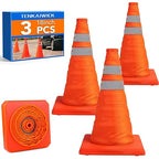 [3 Pack]18 Inch Collapsible Traffic Safety Cones - Parking Cones with Reflective Collars, Orange Safety Cones for Parking lot, Driveway, Driving Training etc