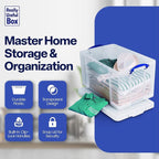 Really Useful Box 84 Liters Storage Container with Snap Lid and Clip Lock Handle for Lidded Home and Item Storage Bins, 4 Pack, Clear