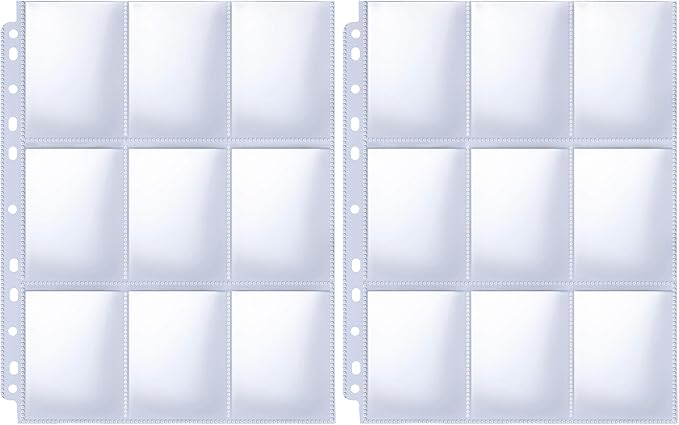 HERKKA Trading Card Sleeve Pages, 200 Pack 9 Pocket Album Pages 11 Holes Fit 3 Ring Binder