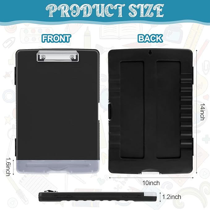 Crtiin 6 Pcs Plastic Clipboard with Storage Colored A4 Nursing Holder Heavy Duty Waterproof Storage Clipboard Folder for Office School Nurses Teacher Essentials (Black Color)