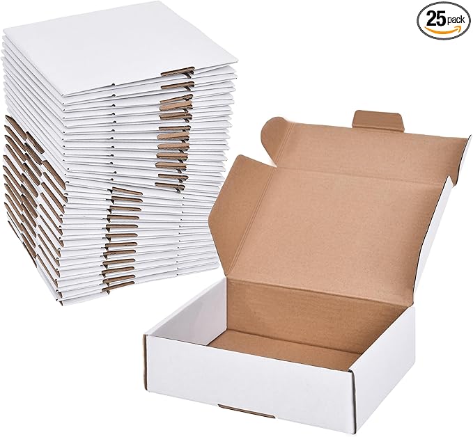 Shipping Boxes, 7x5x2 Inches, White Corrugated Cardboard Literature Mailer, Set of 25