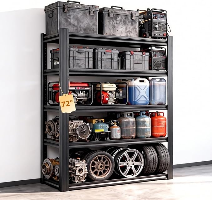 Metal Storage Shelves Unit,5-Tier Adjustable Heavy Duty Garage Shelving,3000LBS Garage Storage Industrial Shelves,Storage Racks,Steel Shelf Suitable for Shop,Warehouse,Basement
