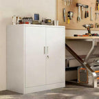 Metal Garage Storage Cabinets，36" Steel File Cabinet with 2 Adjustable Shelves, Lockable Storage Cabinets for Office, Home, Garage, Warehouse 36" H x 32" W x 16" D (White)