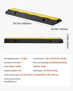 VEVOR Cable Protector Ramp, 1 Channel Heavy Duty 39.37'' Rubber Cord Hose Wire Cover, 2.76''W x 1.97''H Channel Size, Traffic Speed Bump with Flip-Open Top Cover, for Indoor Outdoor Use