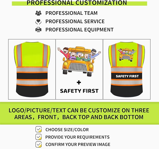 BeautyWill Custom Logo 10/20 Pack Safety Vest Class2 High Visibility Vest with Pockets Breathable Construction Vest Bulk