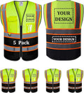 BeautyWill 5 Pack Custom Mesh Safety Vest Customized Logo Class2 High Visibility Reflective Vest with Pockets Construction workwear（Yellow Black，3XL ）