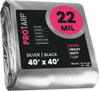 PROTARP Extreme Heavy Duty 22 Mil Tarp Cover, Waterproof, UV Resistant, Rip and Tear Proof, Poly Tarpaulin with Reinforced Edges for Roof, Camping, Patio, Pool, Boat. (Silver/Black 40′ X 40′)