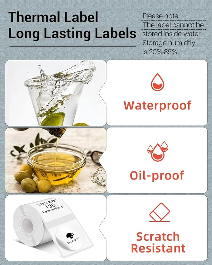 Phomemo Sticker Circle Labels- 2.75''x2.75''(70x70mm) Thermal Label for M221/M220/M200, for Barcode/Address/Mailing/Logo/Business/Home Tag, Black on White