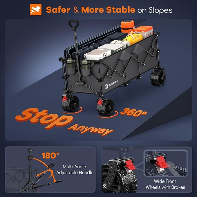 48" L Collapsible Wagon Cart Foldable, 560lbs Weight Capacity 300L Heavy Duty Folding Beach Wagons with Big All-Terrain Wheels, Utility Carts for Groceries, Shopping, Camping, Sports - Grey