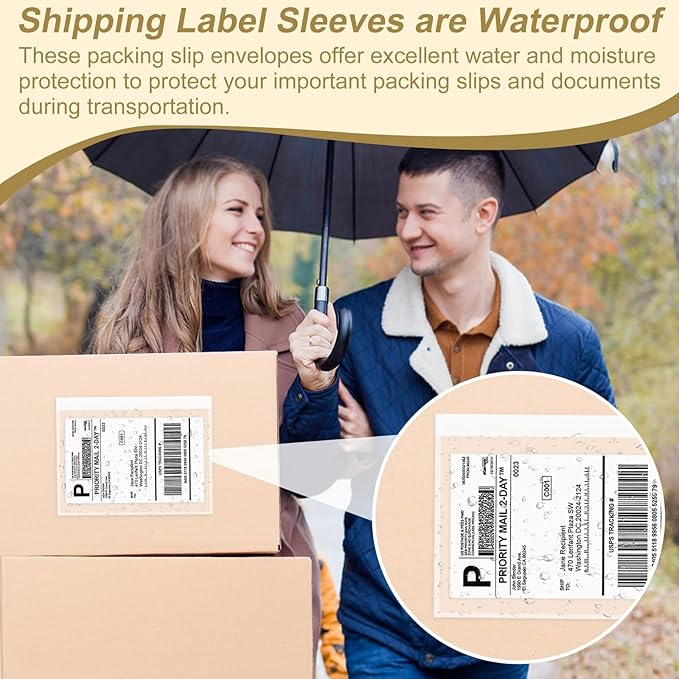 AZUREAL 100PCS Shipping Label Sleeves, 7.5" x 5.5" Packing Slip Pouches, Packing List Envelopes/Shipping Label Envelopes for Mailing, Packing List, Packaging, Protective Documents